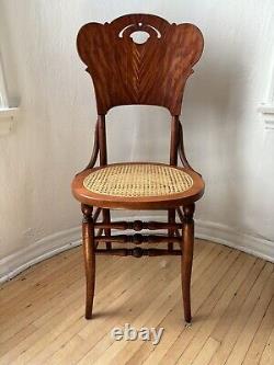 19th Century Tiger Oak Bentwood Carved Side Chair RARE Unique Pressback