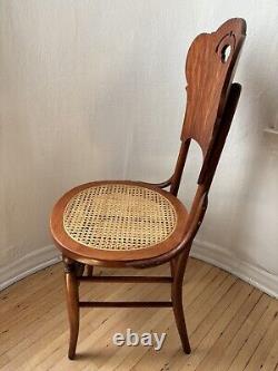 19th Century Tiger Oak Bentwood Carved Side Chair RARE Unique Pressback