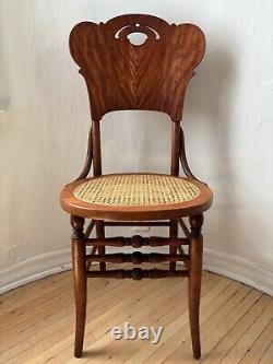 19th Century Tiger Oak Bentwood Carved Side Chair RARE Unique Pressback