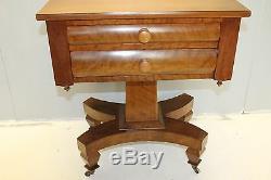 19th antique american empire tiger maple work table night stand, two drawers