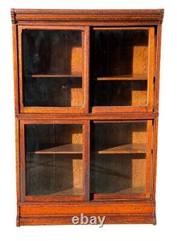 19th c Antique Tiger Oak Danner Barrister Bookcase with Sliding Glass Doors