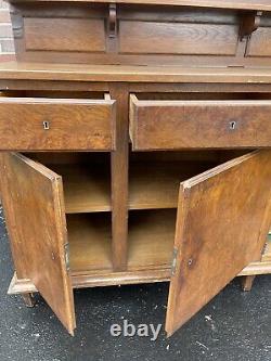 19th century Antique Tiger Oak Victorian Buffet Sideboard Server Cabinet See Pic