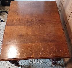 19th century antique French dining table or Library Table Oak, hand carved