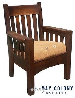 20th C Antique Arts & Crafts Harden Tiger Oak Slatted Arm Chair