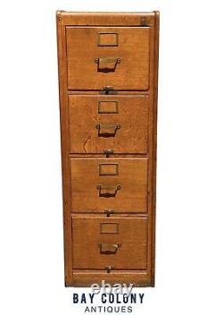 20th C Antique Arts & Crafts Library Bureau 4 Drawer Tiger Oak File Cabinet