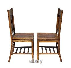 20th C Antique Arts & Crafts Set Of 8 Tiger Oak Dining Chairs