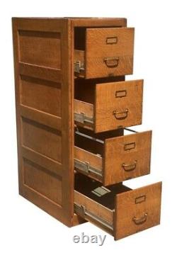 20th C Antique Arts & Crafts Tiger Oak 4 Drawer Letter File Cabinet
