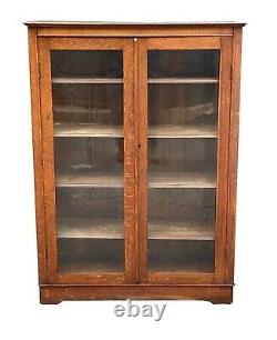 20th C Antique Arts & Crafts Tiger Oak Larkin Double Door Bookcase / Cabinet
