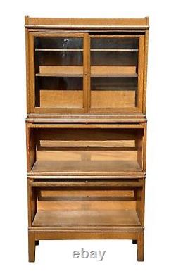 20th C Antique Tiger Oak Globe Wernicke Stacking Barrister Bookcase