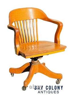 20th C Antique Tiger Oak Swivel Office / Desk Chair B. L Marble Co Bedford Ohio