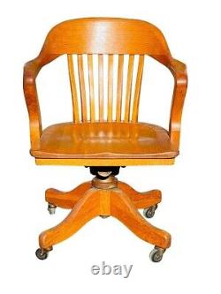 20th C Antique Tiger Oak Swivel Office / Desk Chair B. L Marble Co Bedford Ohio