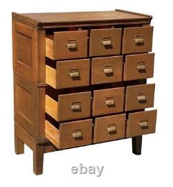 20th C Antique Tiger Oak Yawman & Erbe Arts & Crafts 12 Drawer File Cabinet