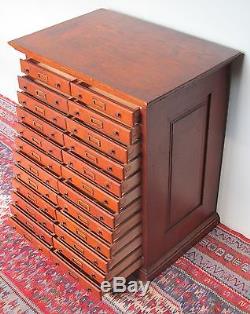 24 Drawer Antique Victorian Solid Tiger Oak Hardware Cabinet / Filing Cabinet