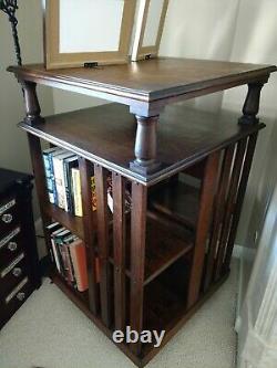 #2 of 3 ANTIQUE REVOLVING BOOKCASES with2 FLAT SHELVES, TIGER OAK, NUMBERS, CASTERS