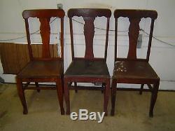 3 Matching Formal Tiger Oak T Back Vase Back Dining Room Chairs Old Finish