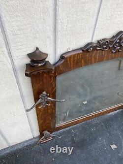 64894 Antique Victorian Tiger Oak Hatrack wall Mirror