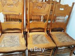 6 Beautiful Antique Larkin Golden Oak Tiger Eye Pressed Back Chairs Refinished