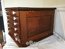 6 Drawer Tiger Oak Antique Spool Cabinet Country Store Counter Dispay