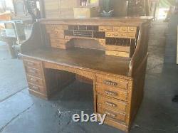 #7981 76 19th C. American Tiger Oak Rowlett Desk Co Roll Top Banker's Desk