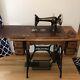 Antique 1902 Singer Sewing Machine Treadle Tiger Ornate Table Oak Wood Cabinet