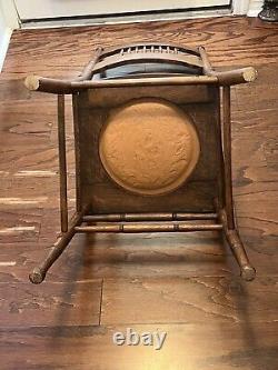 ANTIQUE AMERICAN 1880's TIGER OAK CHAIR TOOLED LEATHER SEAT