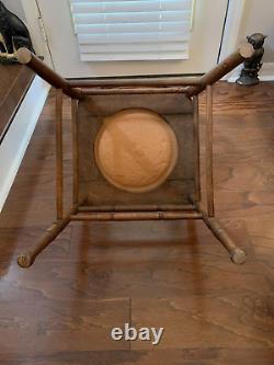 ANTIQUE AMERICAN c. 1880 TIGER OAK CHAIR LEATHER SEAT