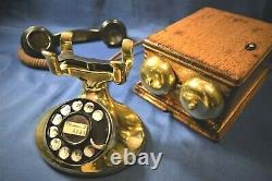 ANTIQUE AT&T Grand Era Desk Phone Tiger Eye Oak Ringer Box Free Shp'g