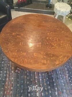 ANTIQUE CLAW FOOT TIGER OAK DINING TABLE 44. ROUND Original