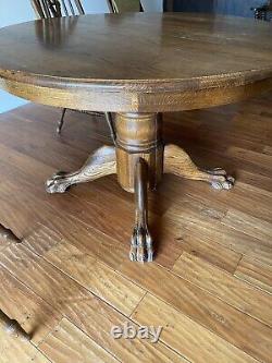 ANTIQUE MID 19 c ROUND CLAW EXPANDABLE OAK DINING TABLE