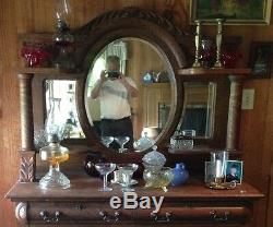 ANTIQUE Quartersawn Tiger Oak Sideboard Buffet Beveled Mirror Backsplash