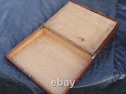 ANTIQUE TIGER OAK INLAID & BANDED WRITING SLOPE great colour, cut glass inkwell