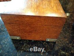 ANTIQUE TIGER OAK WOODEN CIGAR/TOBACCO HUMIDOR WithBRASS TRIMBOXCASENO KEY