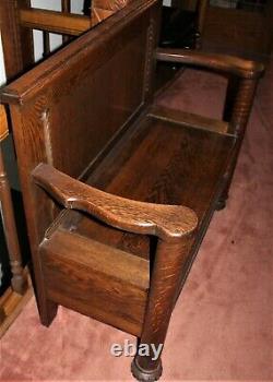 ANTIQUE VICTORIAN 1890's QUARTER SAWN TIGER OAK Hall Bench Seat