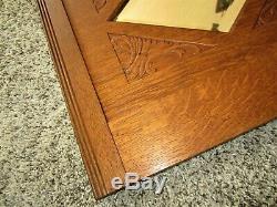Acanthus Carved Tiger Oak Double Diamond Beveled Wall Mirror Coat Rack Shelf