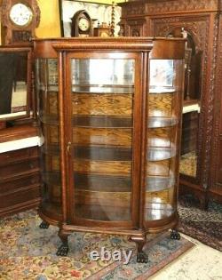 American Antique Tiger Oak Lion Feet Display Cabinet