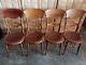 American Arts & Crafts 4 Tiger Oak Wooden Parlor Chairs (embossed Leather Seats)
