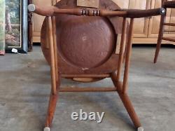 American Arts & Crafts 4 Tiger Oak Wooden Parlor Chairs (Embossed Leather Seats)