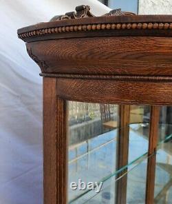 American Large Tiger Oak Bowed Bent Glass China Cabinet Curio Claw Feet 1890s