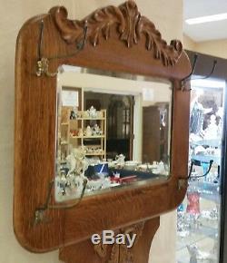 American Quartersawn Tiger CARVED OAK HALL TREE Seat Bench / Mirror 1900's