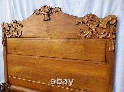 American Tiger Oak Bed Double /Queen Claw Feet & Highboy Dresser 2pc Bedroom Set