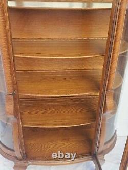 American Tiger Oak Bowed Bent Glass China Cabinet Curio Claw Feet 1890s Restored