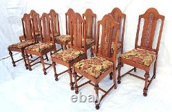 American Victorian Set of 10 Tiger Oak Dining Kitchen Chairs Restored 1900s
