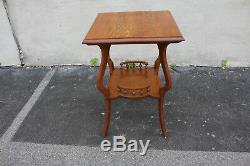 American Victorian Tiger Oak Square Lamp, Side Table