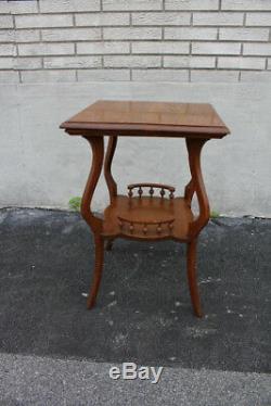 American Victorian Tiger Oak Square Lamp, Side Table