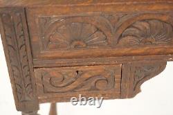 Ant. Carved Tiger Oak Writing Table, Work Table, Scotland 1880, H730