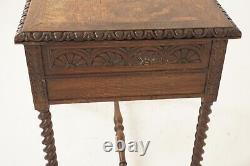 Ant. Carved Tiger Oak Writing Table, Work Table, Scotland 1880, H730