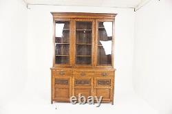 Ant. Victorian Carved Tiger Oak Cabinet Bookcase, Display, Scotland 1900, H750