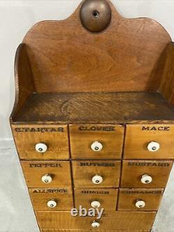 Antique 1800s Tiger Oak, Tiger Maple Spice Cabinet With Porcelain Pulls