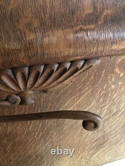 Antique 1800s Victorian Full Size Bed Hand Carved Tiger Oak Quarter Sawn Frame