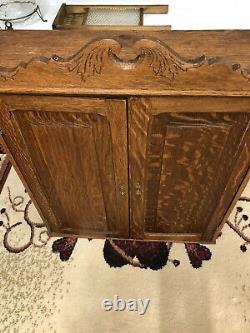 Antique 1800s Victorian Tiger Oak Wall/ Medicine Cabinet